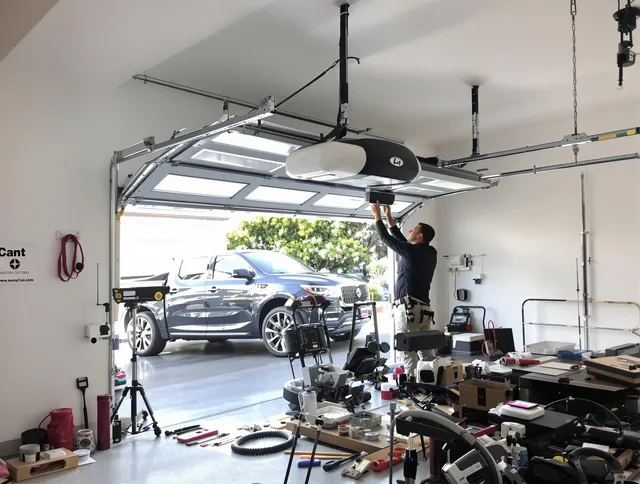 Westerly Garage Door Repair specialist installing smart garage door opener system in Westerly home
