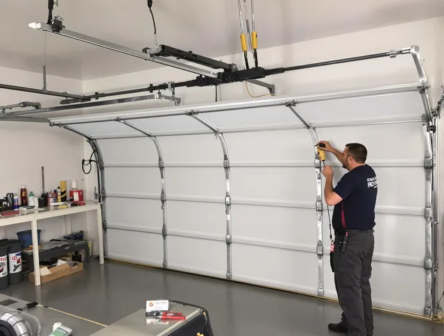 Westerly Garage Door Repair certified technician performing overhead door system repair in Westerly